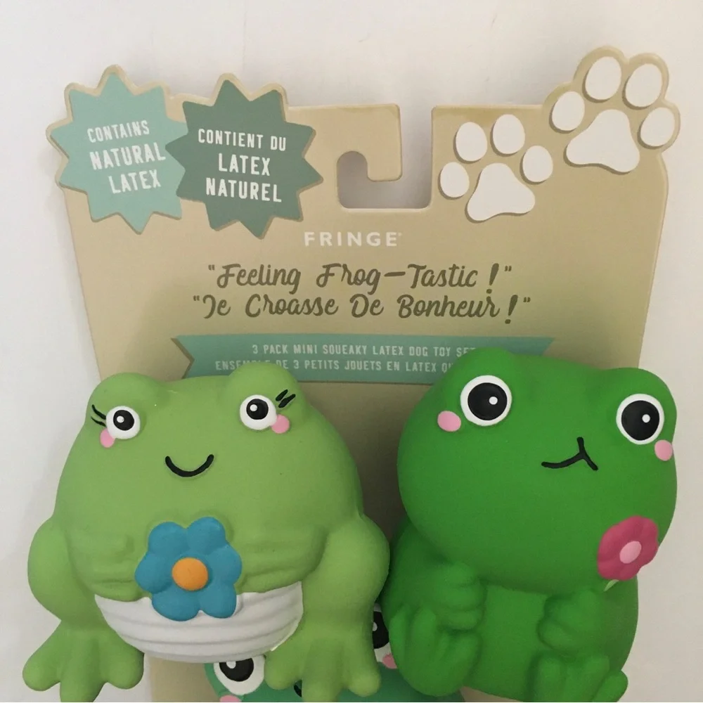 Fringe Dog Toys “Feeling Frog-tastic” Latex Frogs Squeakers NEW
